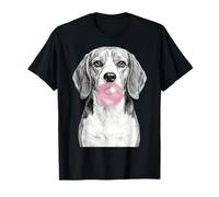 Disegno Artistico a Forma di Cane Beagle Che soffia Gomma da Masticare Rosa Maglietta