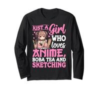 Disegno Artistico Pastello Anime Boba Tea Sketching Girl Maglia a Manica