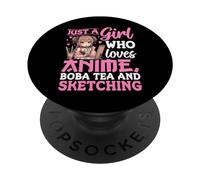 Disegno artistico pastello Anime Boba Tea Sketching Girl PopSockets PopGrip Adesivo