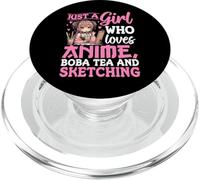 Disegno artistico pastello Anime Boba Tea Sketching Girl PopSockets PopGrip per MagSafe