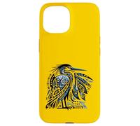 Disegno artistico tribale airone blu mare uccello Custodia per iPhone 15