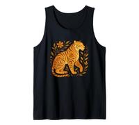 Disegno Astratto Animale Tigre Floreale con Elementi botanici Canotta