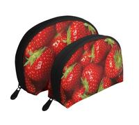 Disegno di fragole, Borsa per trucco a conchiglia Portamonete da donna Borsa da toilette piccola Borsa per cosmetici 2 pezzi