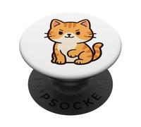 Disegno di gatto kawaii coraggioso. Opera d'arte con animali carini. PopSockets PopGrip Adesivo