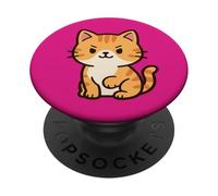 Disegno di gatto kawaii coraggioso. Opera d'arte con animali carini. PopSockets PopGrip Adesivo