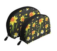 Disegno Di Sfondo Senza Soluzione Di Continuità Con I Fiori Di Narciso, Borsa per trucco a conchiglia Portamonete da donna Borsa da toilette piccola Borsa per cosmetici 2 pezzi