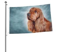 Disegno di un Cocker Spaniel Inglese con ritratto, bandiere da 3 piedi x 2 piedi con occhielli, aste portabandiera da giardino personalizzate