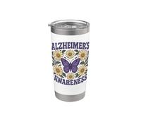 Disegno floreale farfalla consapevolezza Alzheimer Bicchiere termico in acciaio inox doppia parete