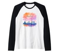 Disegno Grafico Acquerello Orizzonte di Madrid Maglia con Maniche Raglan