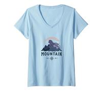 Disegno Grafico della Bussola Avventura dello Spirito di Maglietta con Collo a V, Donna, Celeste, M