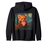 Disegno Panda Rosso Che Tiene Cuore Starry Night Style Felpa con Cappuccio