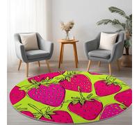Disegno Per Bambini: Fragola Di Frutta Tappeto stampato rotondo Rosa Rossa, 90 cm Morbida Microfibra Tappetini Antiscivolo Tappeto per Bambini Cameretta Cucina Casa Zona Balcone Tappet Tavolino