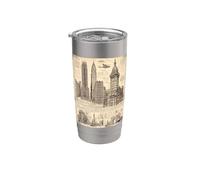 Disegno vintage di vari edifici Design Bicchiere termico in acciaio inox doppia parete