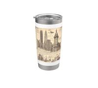 Disegno vintage di vari edifici Design Bicchiere termico in acciaio inox doppia parete