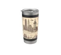 Disegno vintage di vari edifici Design Bicchiere termico in acciaio inox doppia parete