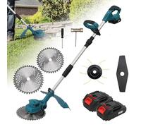 Diserbatore elettrico senza fili 21 V, con 2 batterie 1,5 Ah, motore senza spazzole 600 W, 3 tipi di lame, altezza regolabile, larghezza di taglio 20 cm, per giardino, patio interno