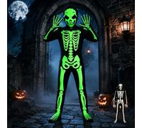 Disfraz de Esqueleto Brilla Oscuridad,Halloween Body con Capucha Esqueleto | Traje Esqueleto Brilla Oscuridad con Motivos de Esqueletos y Calaveras Que Brillan en Oscuridad Disfraz Infantil Esqueleto