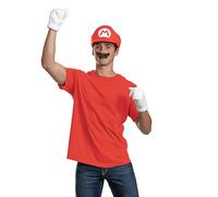 Disguise Kit di accessori per costume da Mario, costume ufficiale Super Mario con cappello e baffi, taglia unica per adulti