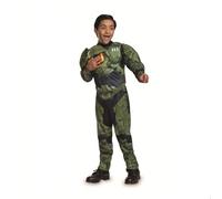 Disguise Master Chief Costume for Kids, Ufficiale Halo Costume Jumpsuit and Headpiece, Child Size Medium (7-8)