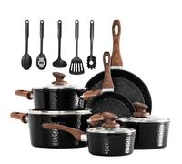 DishDelight Set di pentole a induzione, 15 pezzi, in granito, antiaderente, nero, pentole e padelle Cookware, padella con coperchi in vetro