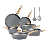 DishDelight Set Pentole Induzione 12 pezzi in Granito Antiaderente Grigio Pentole e padelle con Coperchi in Vetro Rivestimento