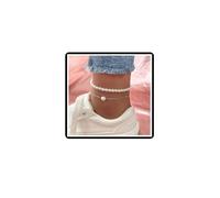 Dishowme 2 bracciali per cavigliere con perle finte, per l'estate e la spiaggia, a piedi nudi, per le donne, Taglia unica, Metallo metallo Perla artificiale, Nessuna pietra preziosa