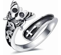 Dishowme Anello con scheletro a forma di teschio, farfalla, croce alla caviglia, anello gotico, punk, crocifisso, articolazione delle dita, regolabile, per uomini e donne, Lega di acciaio, Nessuna