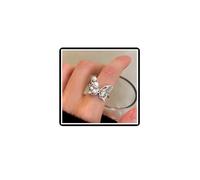 Dishowme Anello in acciaio inox con ali d'angelo in cristallo, vintage, con perla e farfalla, anello con strass, croce infinita, gioiello regolabile per donne e uomini, Lega di acciaio lega di acciaio