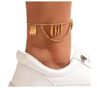 Dishowme Bracciale con cavigliera con conchiglia di cristallo Boho Drop Leaf Bow Nappe Cavigliera con strass Bowknot Summer Beach Piede Catena Gioielli per donne Ragazze (Oro A)