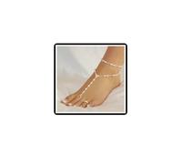 Dishowme Bracciale con cavigliera di perle Set Boho Layered Faux Pearl Anket Anello con catena da spiaggia Regolabile a piedi nudi Sandalo Gioielli per donne Ragazze Adolescenti