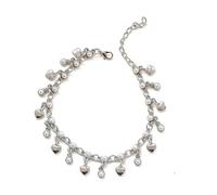 Dishowme Bracciale con perle e battiti cardiaci, boho a strati, cavigliera estiva da spiaggia, con perle artificiali a piedi nudi, per donne e ragazze, Argento A.