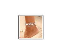 Dishowme Cavigliera in foglia di perle boho a strati con paillettes artificiali, perline estive, spiaggia, sandali per donne e ragazze