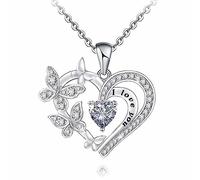 Dishowme Collana con ciondolo a cuore a forma di farfalla Collana con cuore in cristallo Lariat e catena con strass Ti amo Gioielli per donne e ragazze (Argento B)