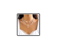 Dishowme Collana con ciondolo a cuore con perla Collana con fiocco a croce in cristallo Catena vintage Boho a strati con nappe di fiori di perle finte per donne e ragazze (Oro B)