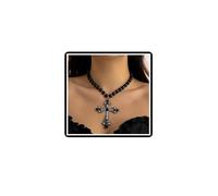 Dishowme Collana con ciondolo a forma di croce con perle di cristallo, stile punk, vintage, con strass, crocifisso, gioiello da donna, Misura unica, perle finte, strass, Nessuna pietra preziosa