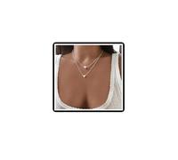 Dishowme Collana con ciondolo a strati con perle Collana con girocollo a cuore Gioielli a catena per donne, ragazze, adolescenti (Argento)