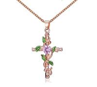 Dishowme Collana con ciondolo croce infinito Collana con crocifisso a forma di cuore in cristallo Collana religiosa cristiana fortunata 8 gioielli per donne ragazze adolescenti (Rosaoro A)