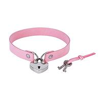 Dishowme Collana con colletto girocollo con lucchetto Collana con cuore in pelle con chiave di blocco Punk Cat Kitty Lolita Catena di gioielli per donne Ragazze (Rosa)