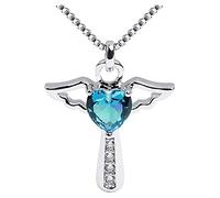 Dishowme Collana con croce di pietre di nascita Collana con ciondolo con ali d'angelo in cristallo Collana con ciondolo a forma di cuore Gioielli per regali per donne e ragazze (Blu)