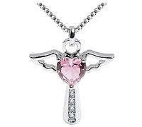 Dishowme Collana con croce di pietre di nascita Collana con ciondolo con ali d'angelo in cristallo Collana con ciondolo a forma di cuore Gioielli per regali per donne e ragazze (Rosa)