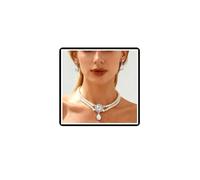 Dishowme Collana di perle di nozze di cristallo Set di orecchini da sposa francese strass collare collana catena multistrato perle artificiali set di gioielli per donne, Taglia unica, Perla sintetica