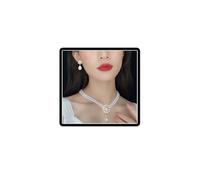 Dishowme Collana di perle Orecchini Set Collana con pendente a forma di fiore di camelia di cristallo Gioielli vintage con perle finte a strati per donne e ragazze (Bianco B)