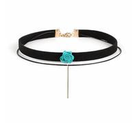 Dishowme Collana girocollo con fiori di rosa, in velluto a strati, per donne e ragazze, Pelle Metallo