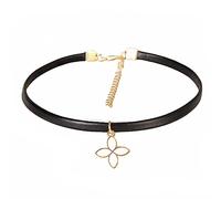 Dishowme Collana girocollo con trifoglio a cuore Collana vintage con cuore d'amore in pelle Catena con quadrifoglio Gioielli per donne e ragazze (Nero A)