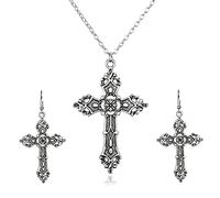Dishowme Croce collana orecchini set vintage punk crocifisso ciondolo collana catena gotico gioielli cristiani religiosi per donne ragazze adolescenti