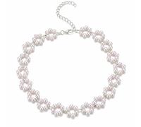 Dishowme Girocollo di Perle con Fiore Intrecciato Perla Artificiale Collana Gioielli per le Donne