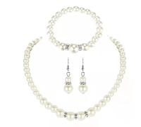 Dishowme Orecchini con collana di perle da sposa Set da sposa in cristallo Collana con ciondolo con perle finte Bracciale ciondola i gioielli per le donne Grils Brides Damigelle (Argento)