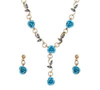 Dishowme Set di 3 collane e orecchini con fiore di rosa, collana con ciondolo a forma di fiore di cristallo, gioielli vintage con strass per, Metallo