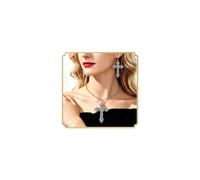 Dishowme Set di 3 Pezzi con Collana, Orecchini e Crocifisso in Stile Gotico, Vintage, Punk, Vampirico per Donne, Fedeli Cristiane che Pregano, Einheitsgröße, Lega di acciaio, Nessuna pietra preziosa