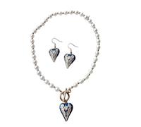 Dishowme Set di collana e orecchini con ciondolo a forma di cuore con perle finte e cristalli, da donna, Misura unica, Lega di acciaio lega di acciaio Perle finte, Nessuna pietra preziosa